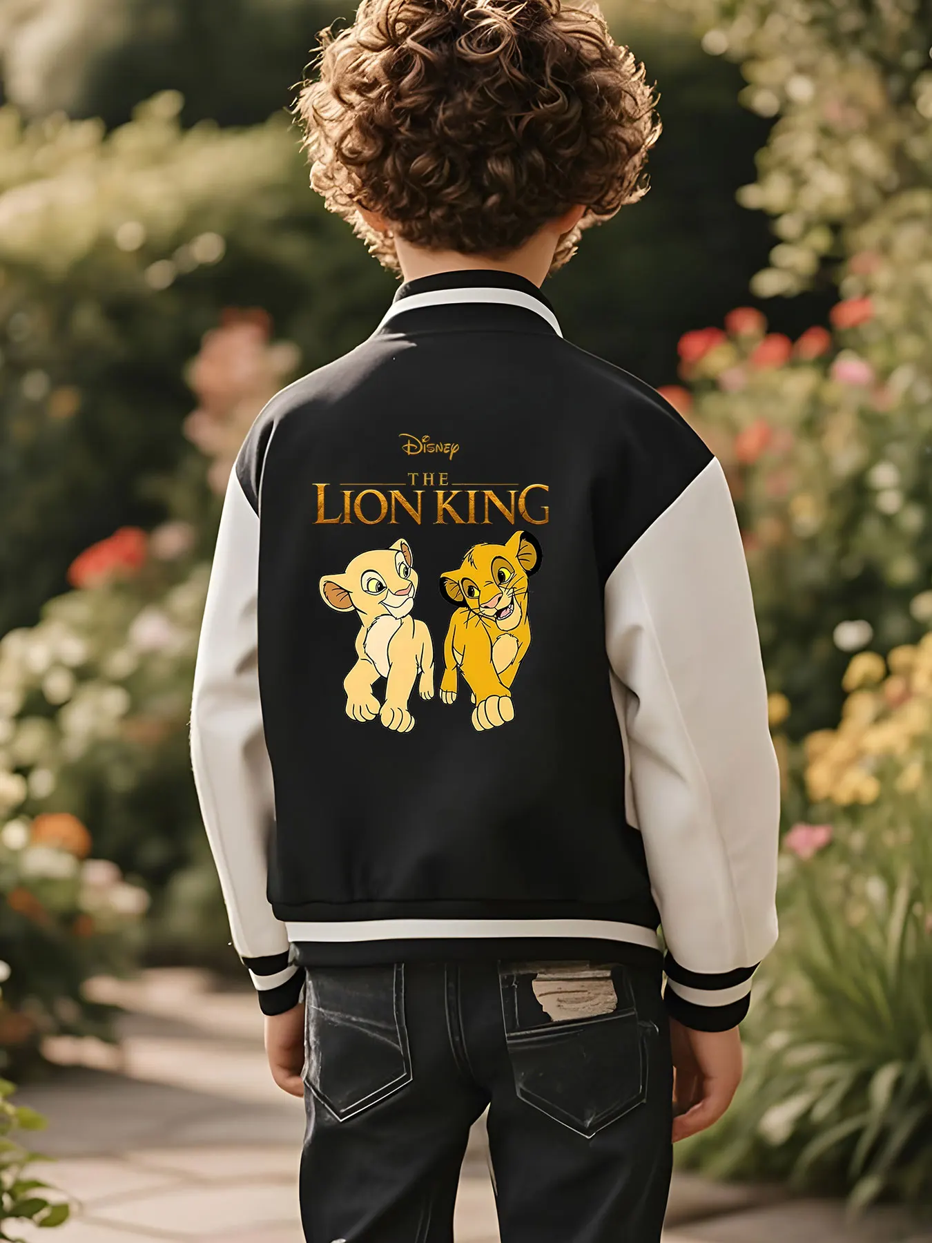سترة بيسبول للأولاد من MINISO Disney Lion King Pals - طباعة Lion King Pals، تصميم قابل للعكس، مريح ومريح في الارتداء