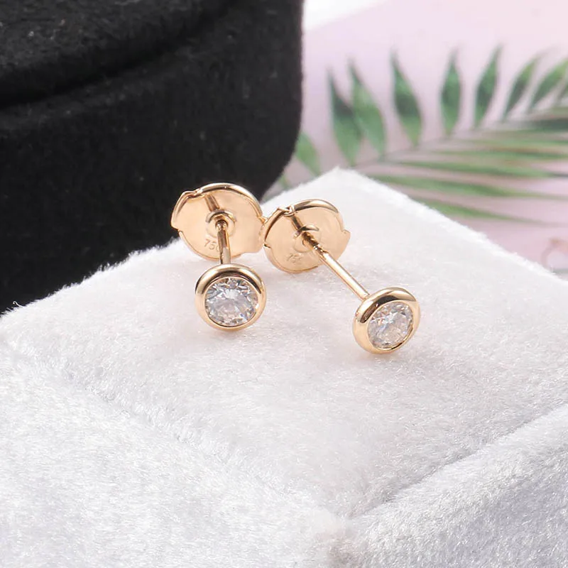 Provence 18/14/10K Yellow Gold Flat Post Back 5mm Round Moissanite Stud Earrings with GRA certificate For Women Trendy Gift