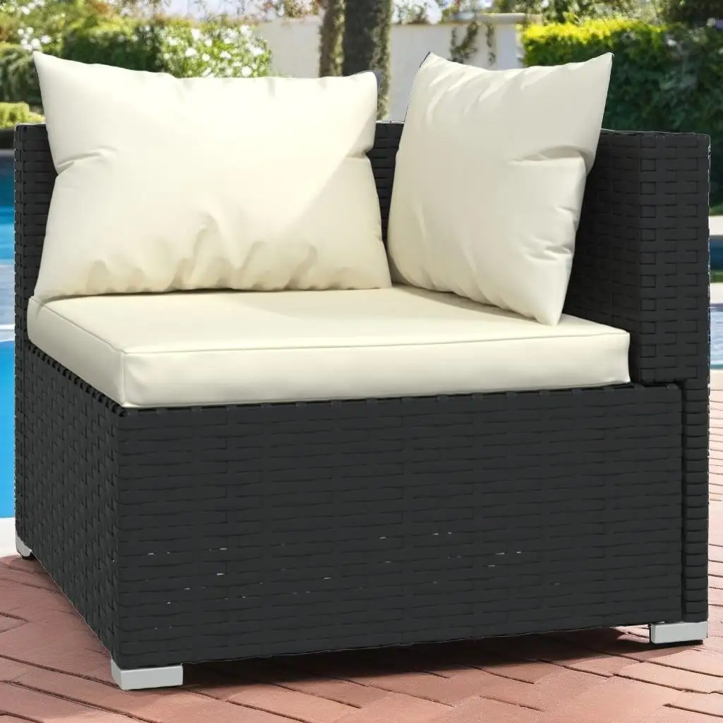 9-Piece Black Poly Rattan Patio Lounge Set with Cushions – Stylish Outdoor Furniture