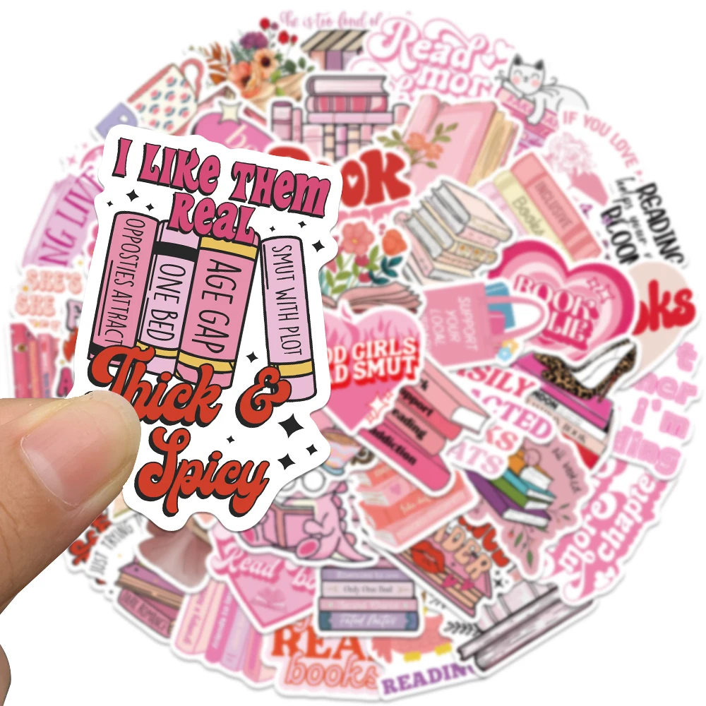 50pcs Pink Bookish Stickers Aesthetic Graffiti Decals For Laptop Luggage Skateboard Scrapbook Vinyl Waterproof Stickers