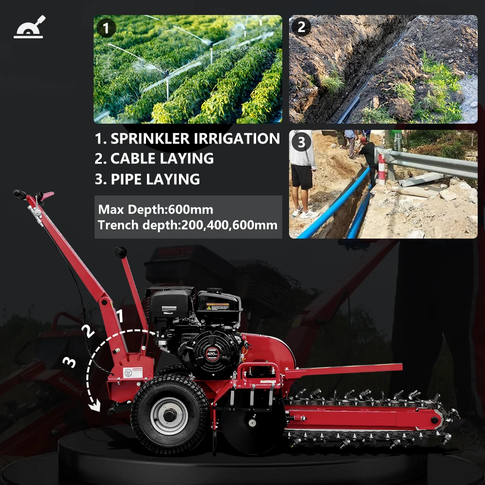 Portable Handheld Mini Chain Trencher K-max Multi Hydraulic Manual Digger Machine for Garden Orchard Irrigation Pipeline Trenchi