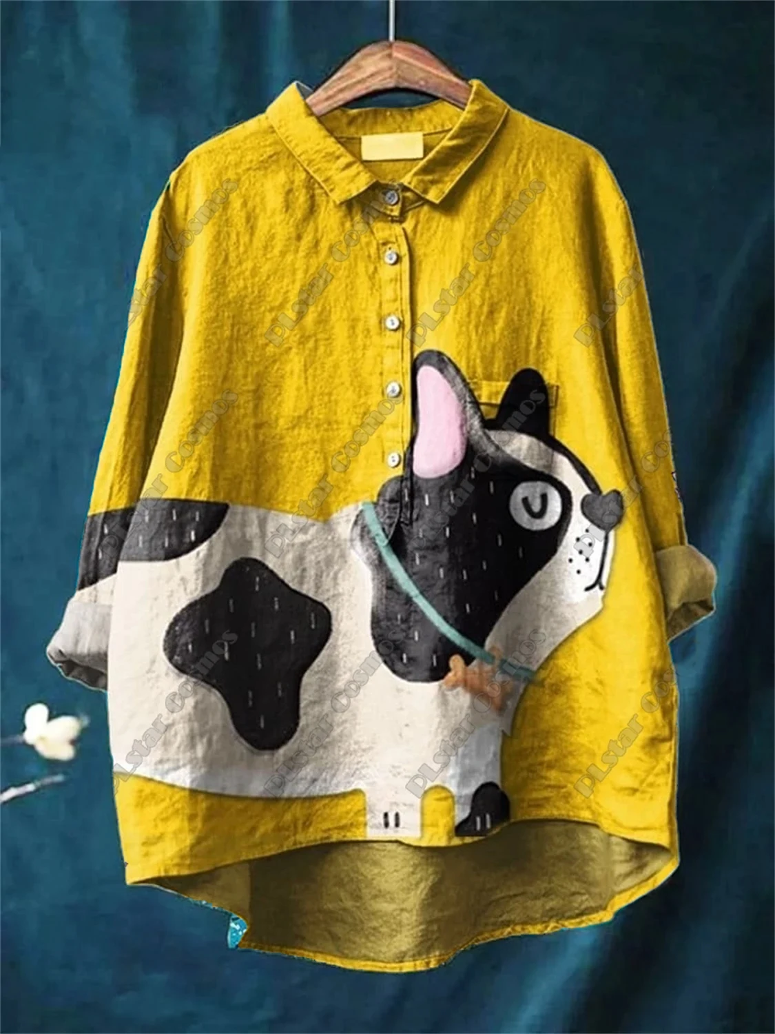 مطبوعات حيوانات كلاسيكية وجذابة مطبوعة ثلاثية الأبعاد للقمصان النسائية غير الرسمية والواسعة مع أزرار للنزهات غير الرسمية