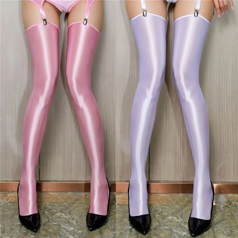 Women Elastic Smooth Thigh High Oil Glossy Knee Length Garters Sexy Stockings Night Club Party Pole Dance Cosplay Lingerie