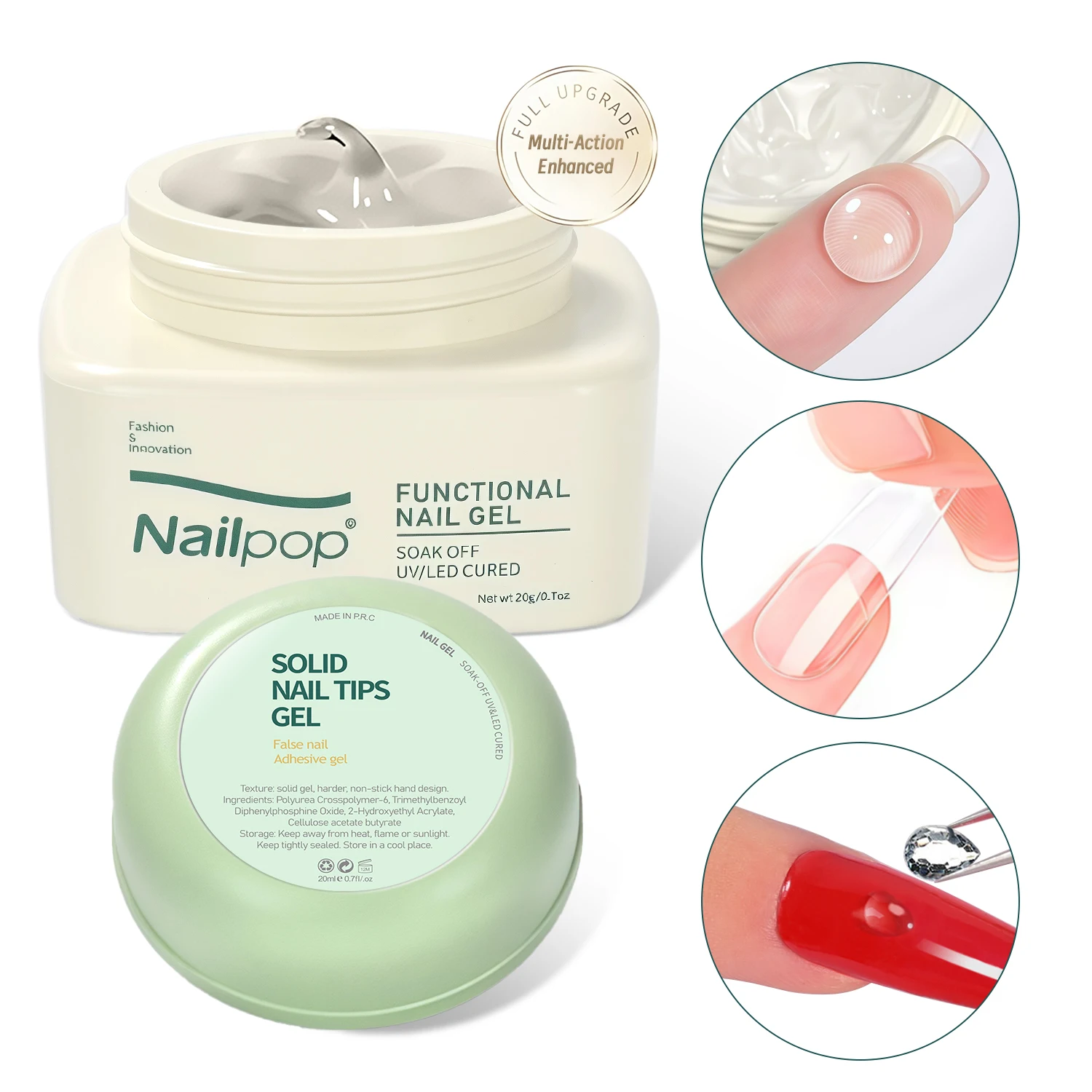 

Nailpop Solid Nail Gel Adhesive - Clear UV Gel for Press On Nails Tips Strong Adhesion Long-Lasting Glue No Sticky Hand 20g