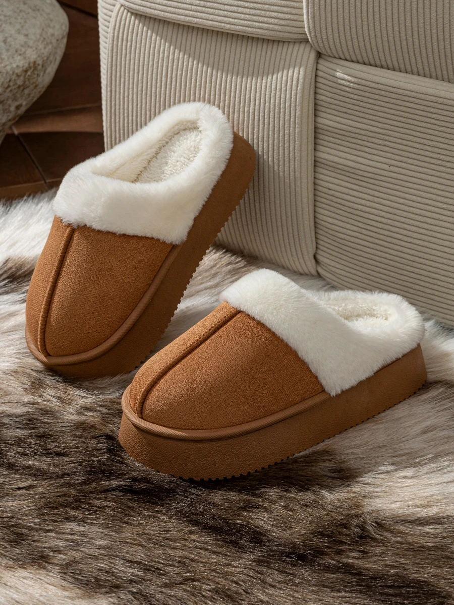 Pantoufles souples à semelle haute et épaisse pour femmes, bottes confortables pour l'hiver et l'extérieur, chaudes pour Couples, vêtements d'intérieur, chaussures antidérapantes simples et