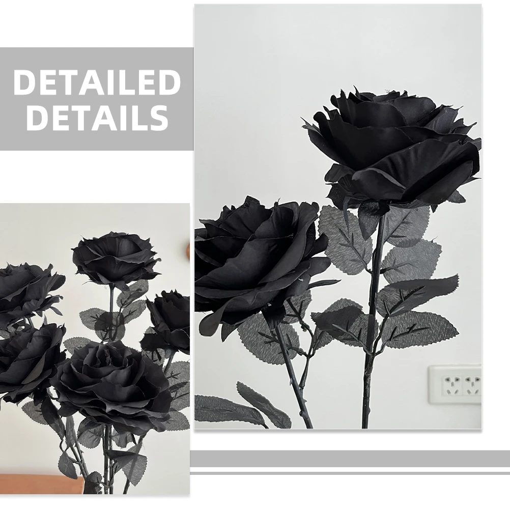 

6Pcs Halloween Fake Roses Black Artificial Flowers Realistic Stems Decoration Party Haunted House Decor Black Artificial Flowers