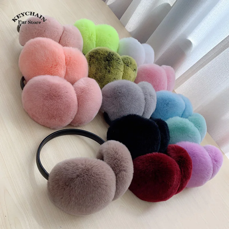 Cuffie per le orecchie in pelliccia naturale al 100% per le donne Cuffie per le orecchie in pelliccia invernale Morbide e calde Cuffie per le orecchie in vero coniglio Rex per le ragazze Regalo