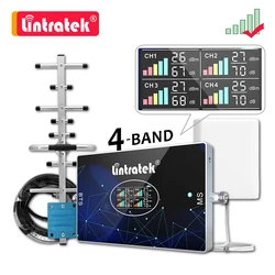 Lintratek amplificador celular de quatro faixas b20 800 900 1800 2100 2600 lte gsm 2g 3g 4g sinal booster b28 700 850mhz repetidor kit