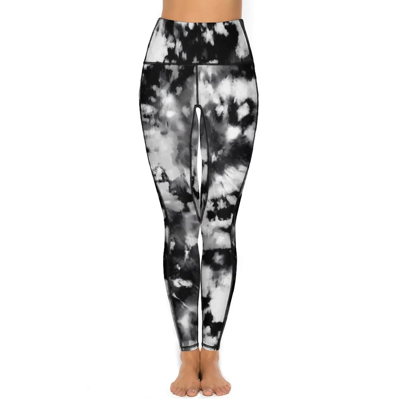 White Black Tie Dye Leggings Abstract Art High Waist Yoga Pants Cute Stretch Yoga Legging Women Design Fitness Sport Pants