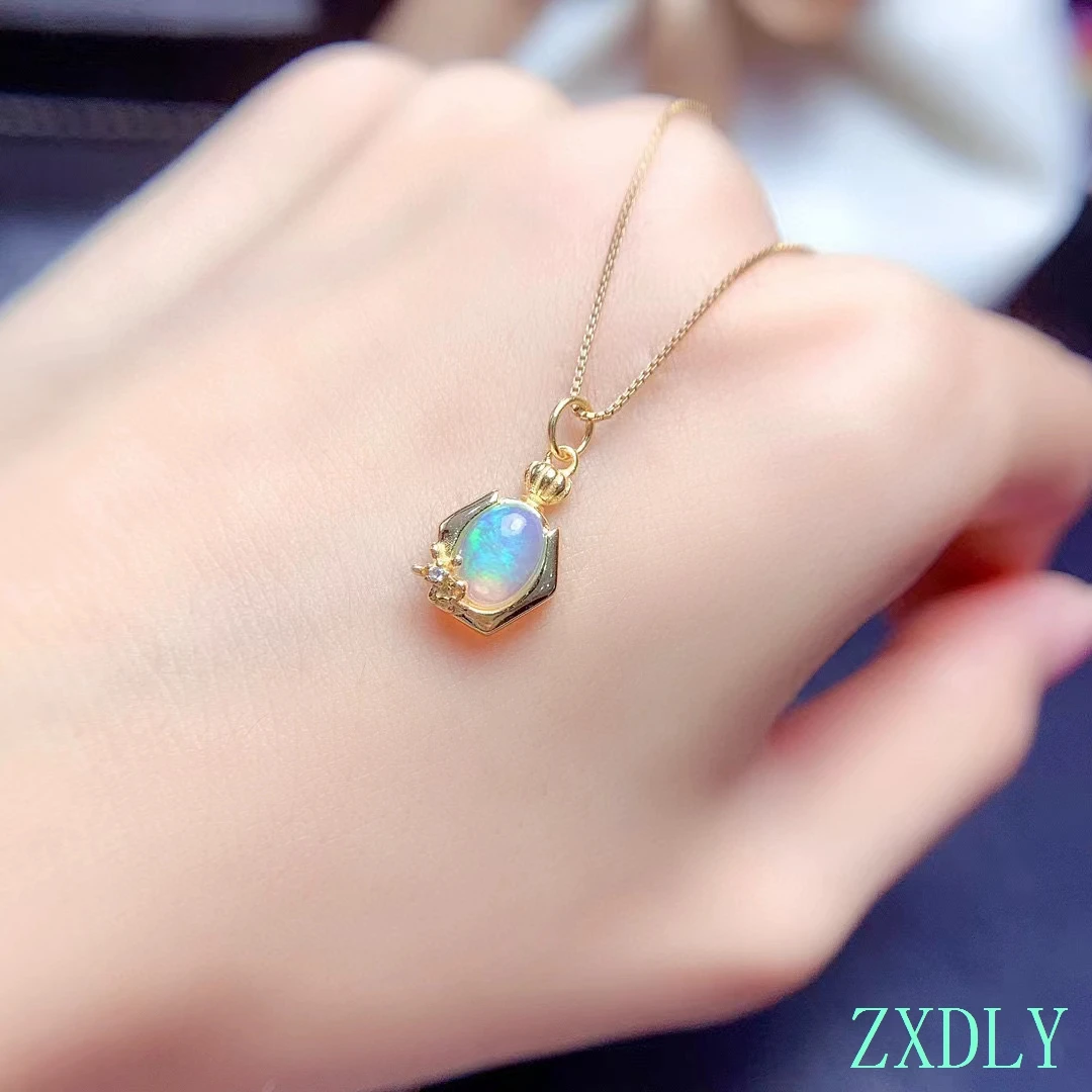 Women Pendant Girl Necklace Natural Opal/Aquamarine Necklace Real 925 Silver Jewelry Good Gift