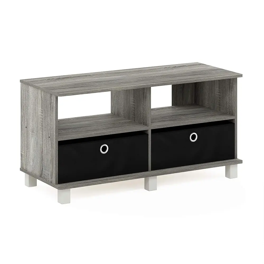 

Andrey Entertainment Center With Bin Drawers, French Oak Grey/Black