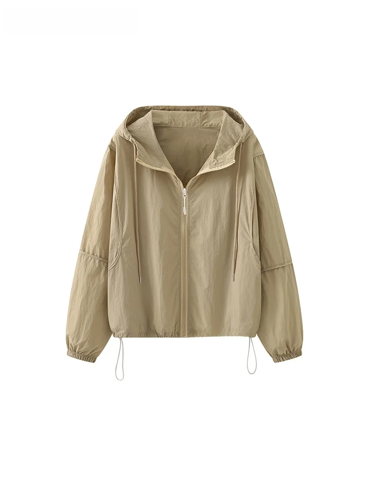 la-chapelle-women's-long-sleeve-zipper-casual-loose-fashionable-hat-coat-new-summer-2024-nylon-fabric-color