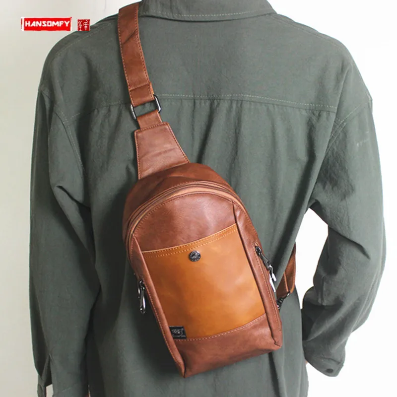 

Chest Bag Men's Fashion Brand Large Capacity Shoulder Bag Casual Leather Bag Trendy Unique Messenger Bag Small Backpack Fashion