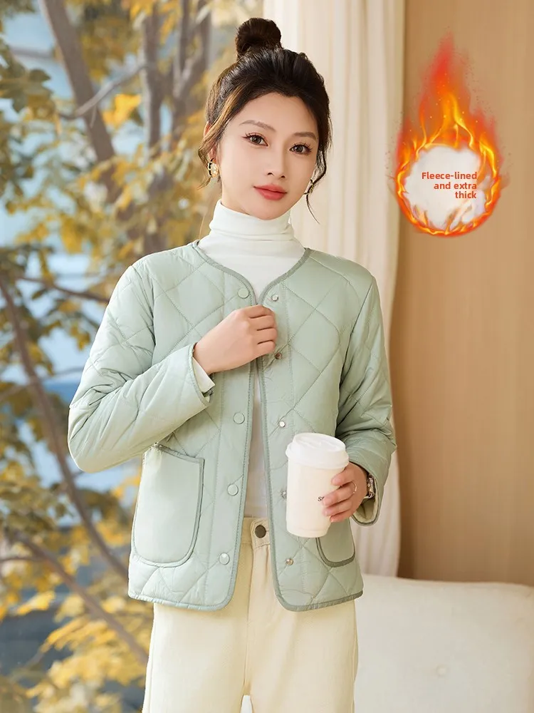 

Thiened Fce Lined Cotton Jaet Lightweight ort Sle Base Layer Autumn Winter Warm Coat for Women Commute Sle