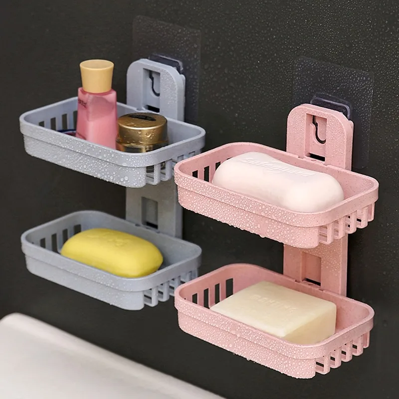 Bathroom Soap Storage Rack Basket Rack Kitchen Sponge Storage Shelf Wall Soap Dish Holder Plastic Self-adhesive Soap Box