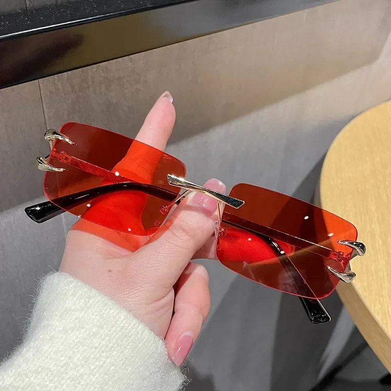 

Neutral New Rectangular Luxury Sunglasses Retro Fashion Rimless Glasses Men's Outdoor UV400 Driving Trip Essential Sunglasses