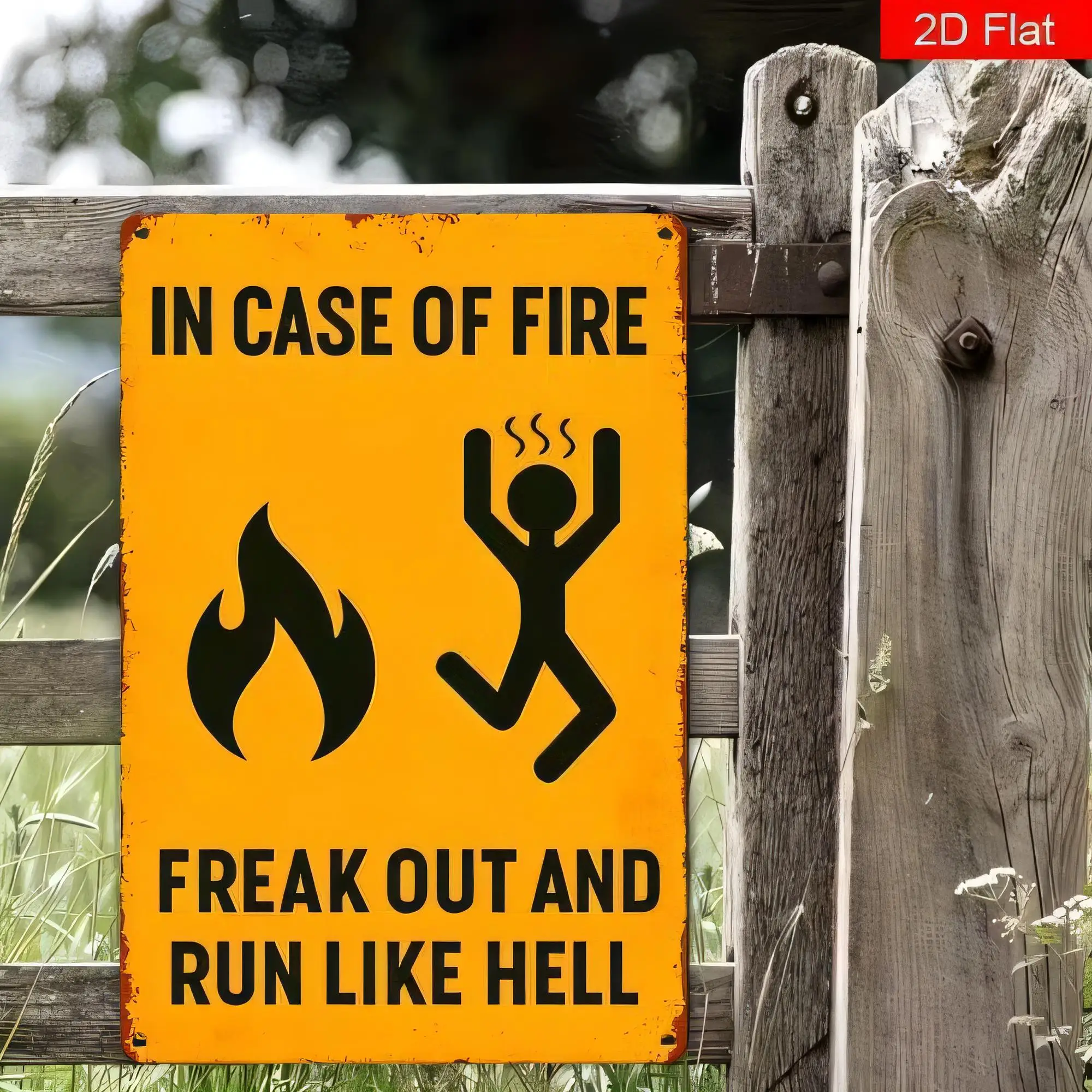 IN CASE OF FIRE FREAK OUT AND RUN LIKE HELL Tin Sign  Vintage Metal Wall Art Safety Warning Plaque for Garage Bar Home Office De