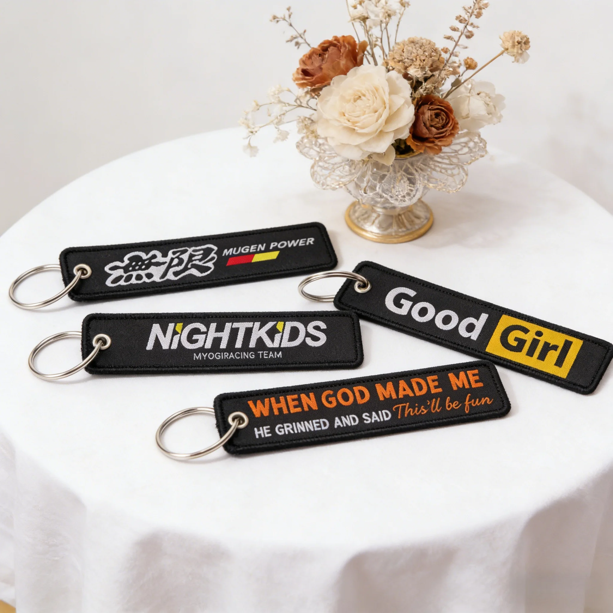 

Good Girl Funny Quotes Embroidery Key Fob Keychain for Motorcycles Car KeyRing Holder Key Tag Chaveiro Jewelry Accessories Gifts