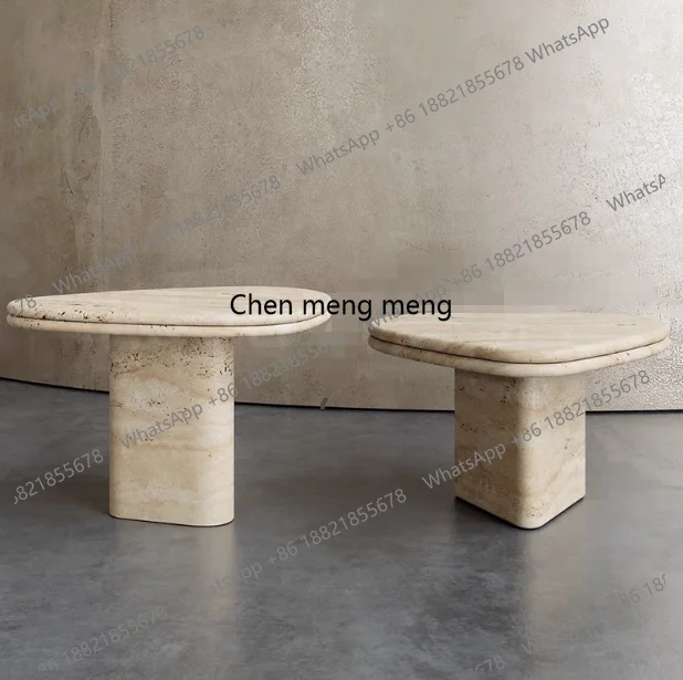 Необычный журнальный столик на заказ: современный роскошный приставной столик из красного травертина и дерева для столовой и гостиной, в панельном стиле