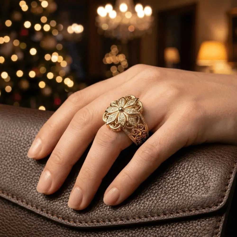 Fashion Elegant Hollow Carved Ring Light Luxury Vintage Finger Jewelry Simple Alloy Flower Ring Party