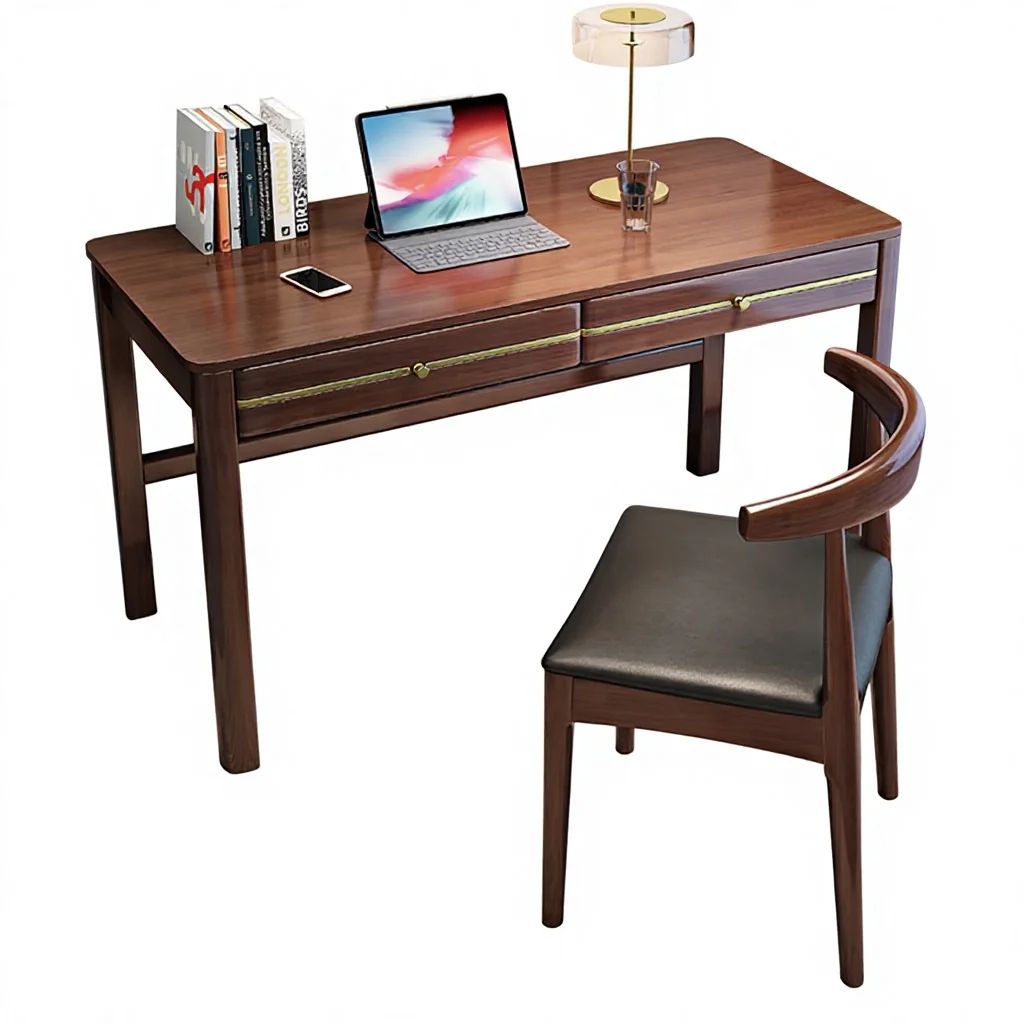 

#@Solid Wood Commercial New Chinese Style Double-Person Office Desk Simple Modern Computer Desktop Table Household Bedroom Desk