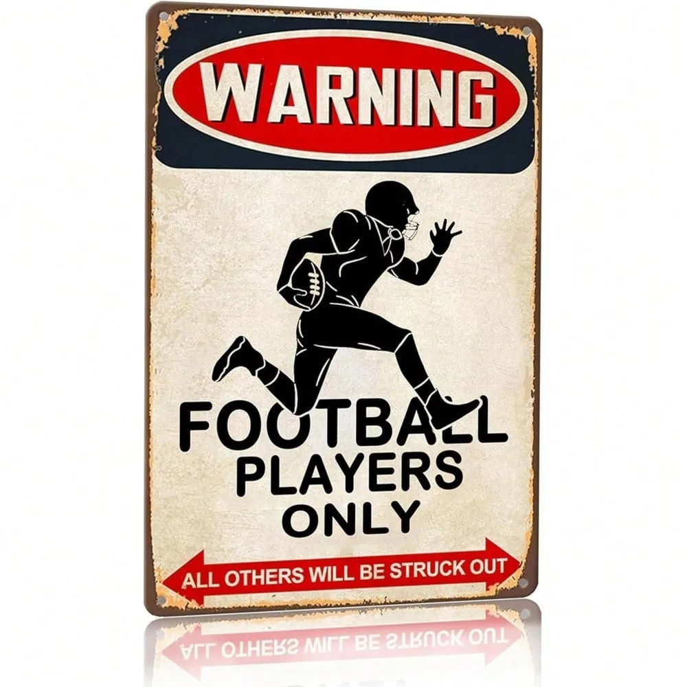 

Funny Football Players Metal Tin Sign - 12x8 Inch Soccer Room Decor for Boys Bedroom Man Cave Wall Art