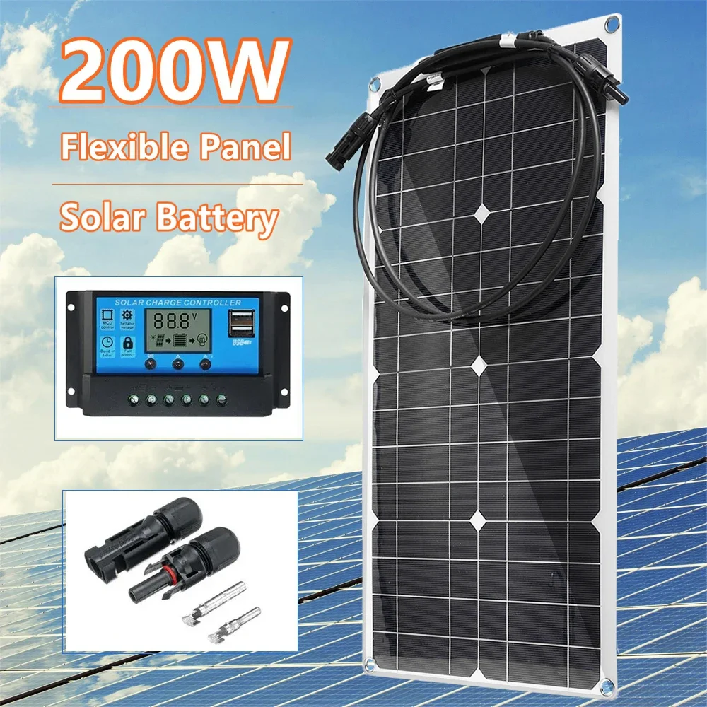 

200W Flexible Solar Panel Kit 16V mc 4 Solar Charger Portable Solar Cells with 10A-60A Controller for Camping Phone Car Yacht RV