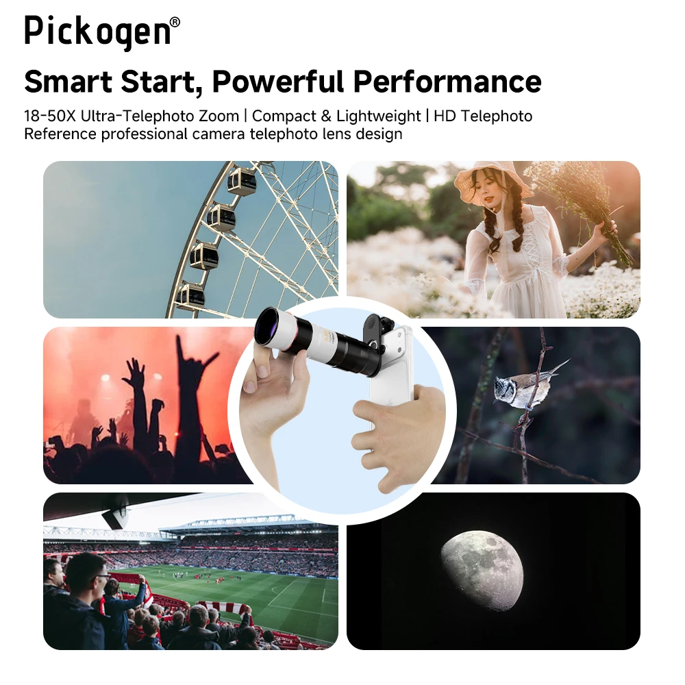 PICKOGEN Zoom Lens 18x-50x Telephoto Telescope Lenses Universal High Power Tele for Bird-watching Camping iPhone Android Phones
