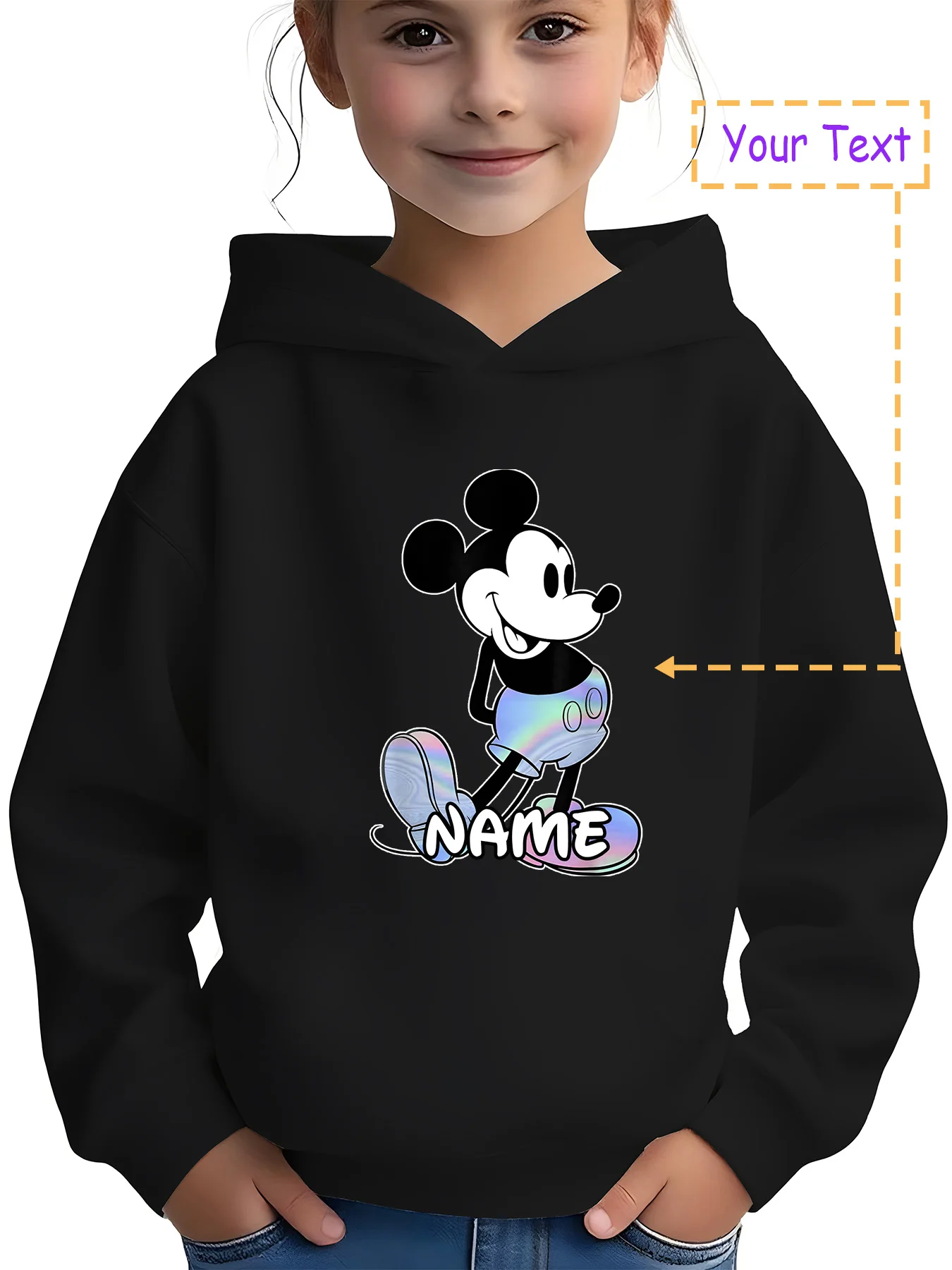 

MINISO Colorful Mickey Hoodie - Laser-effect Mickey, a trendy street style essential, reflective and eye-catching at night. Cust