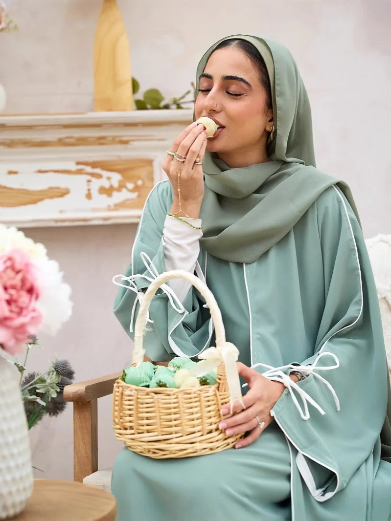 

Femme Musulmane Vestidos Исламская одежда, мусульманские комплекты из 2 предметов, кимоно с бантом, кардиган, открытая Абая, Дубай, кафтан, женские вечерние платья Kebaya