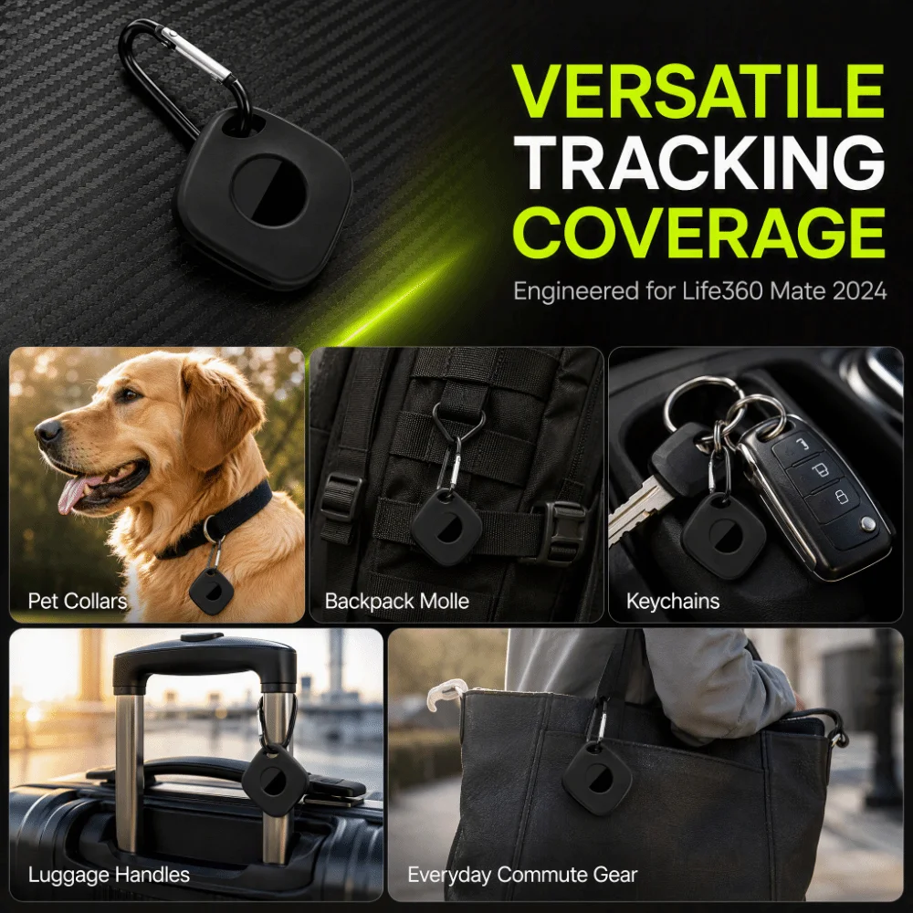 2pcs With Carabiner Silicone Protective Case All Round Protective Silicone Anti Lost Finder Black Soft Secure Cover