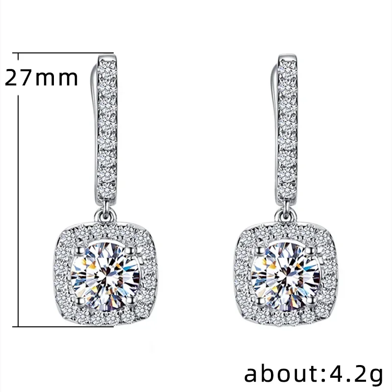 Luxury Square Shape Zircon Drop Earrings for Women Sparkling Crystal Bridal Engagement Wedding Jewelry Charm Dangle Earring Gift