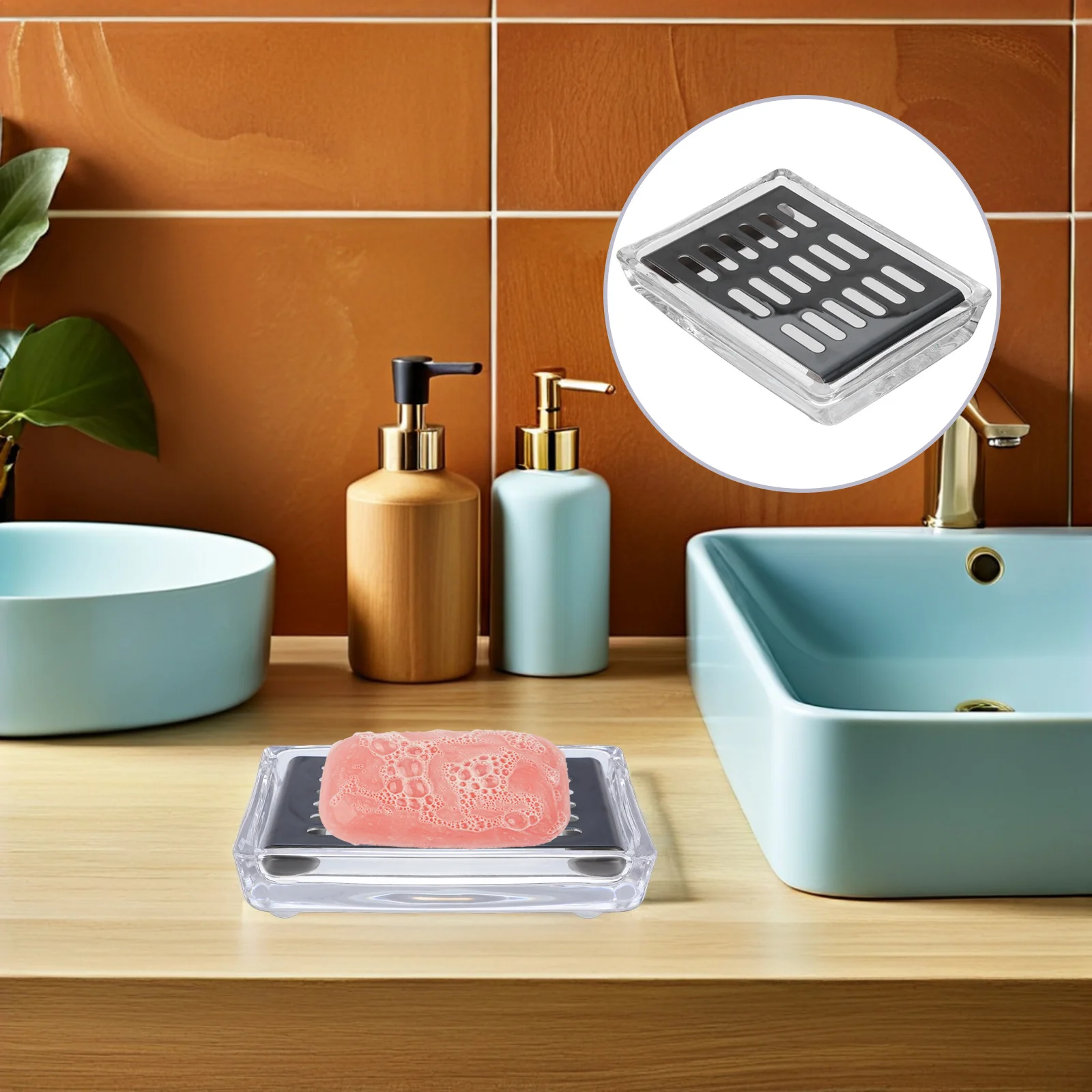 

Glass Soap Dish Clear Drainage Hole Transparent Self Draining Soap Holder for Bathroom Kitchen Shower Counter Sponge Drain Rack