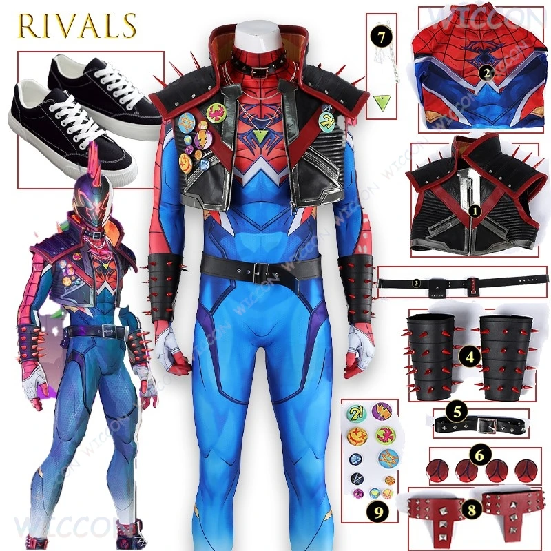 

Униформа/вечеринка на Хэллоуин, обтягивающее боди в стиле панк, Rivals SpiidMan 2029, Мигель Оара, официальный костюм для косплея, женский игровой персонаж
