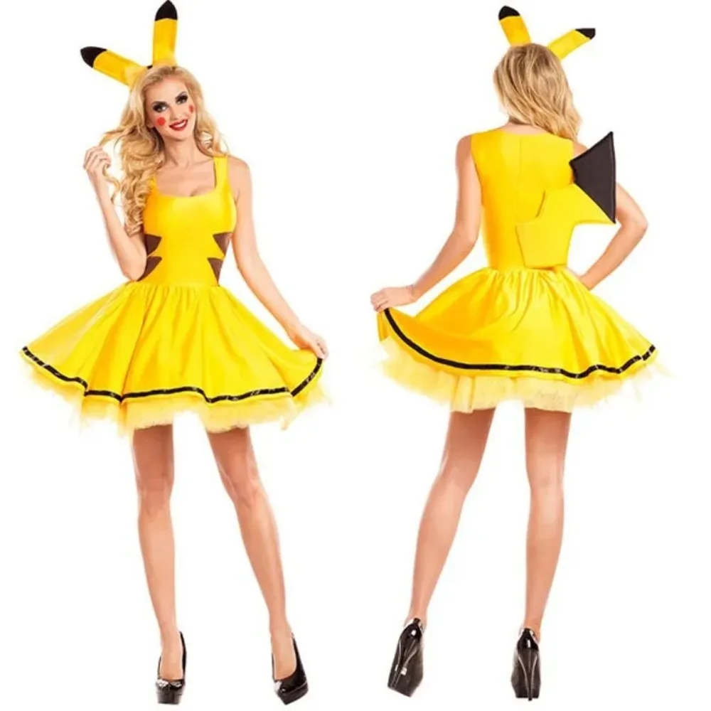 

Cartoon Anime Pokemon Pikachu Halloween Cosplay Costumes Sexy Dress Theme Party Performance Role Playing Outfit Adult Women