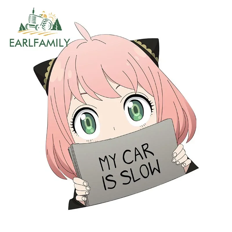 EARLFAMILY 13cm X 11.4cm for Anya Forger My Car Is Slow Cute Anime Car Stickers Anime Waterproof Decals Car Door Protector