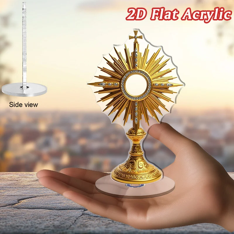 2D Flat, Rotatable Holy Eucharist Light Ornament - Suitable for Home & Church Decor, / Acrylic Eucharistic Display with Rotating