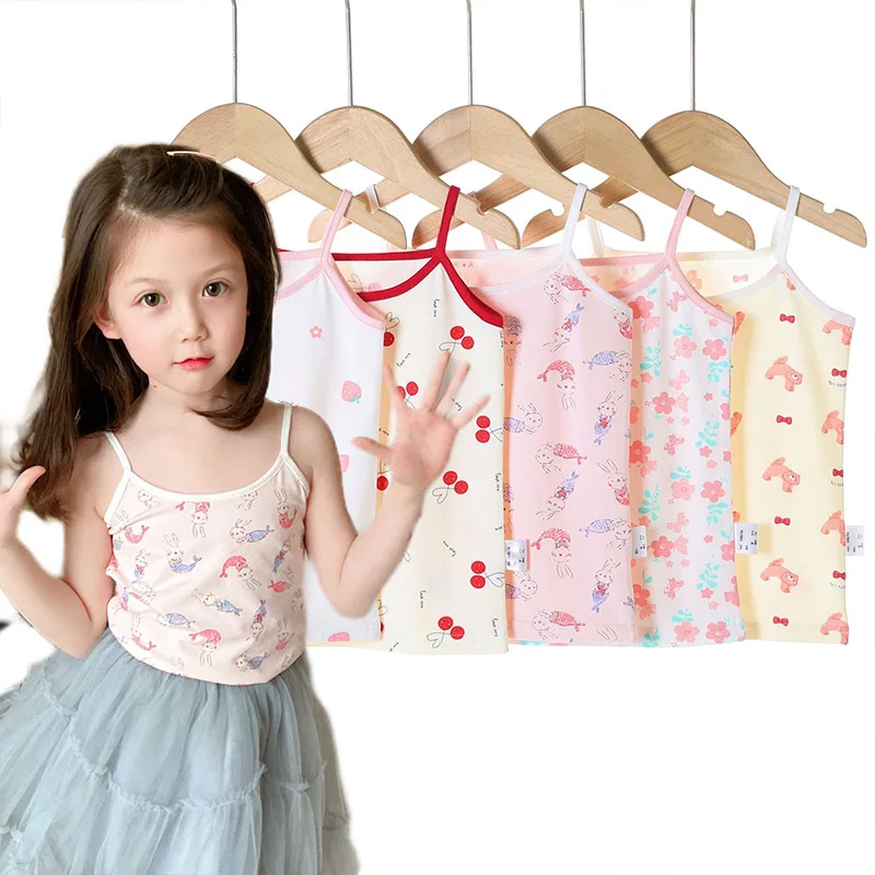 Kids Girl Suspender Cartoon-print Tank Tops for Toddlers Underwear Summer Sleeveless Loungewear Children Vest Tee Baby Clothes