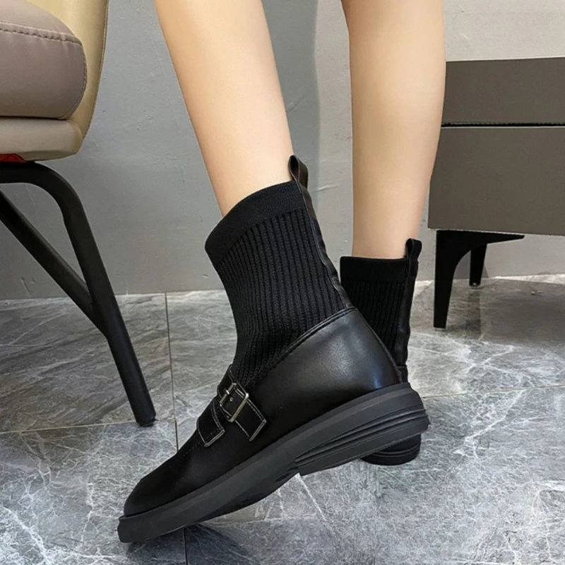 

Women's Slimming Short Sock Boots 2025 Autumn Winter New Arrival Student Knitted Elastic Stretch Booties