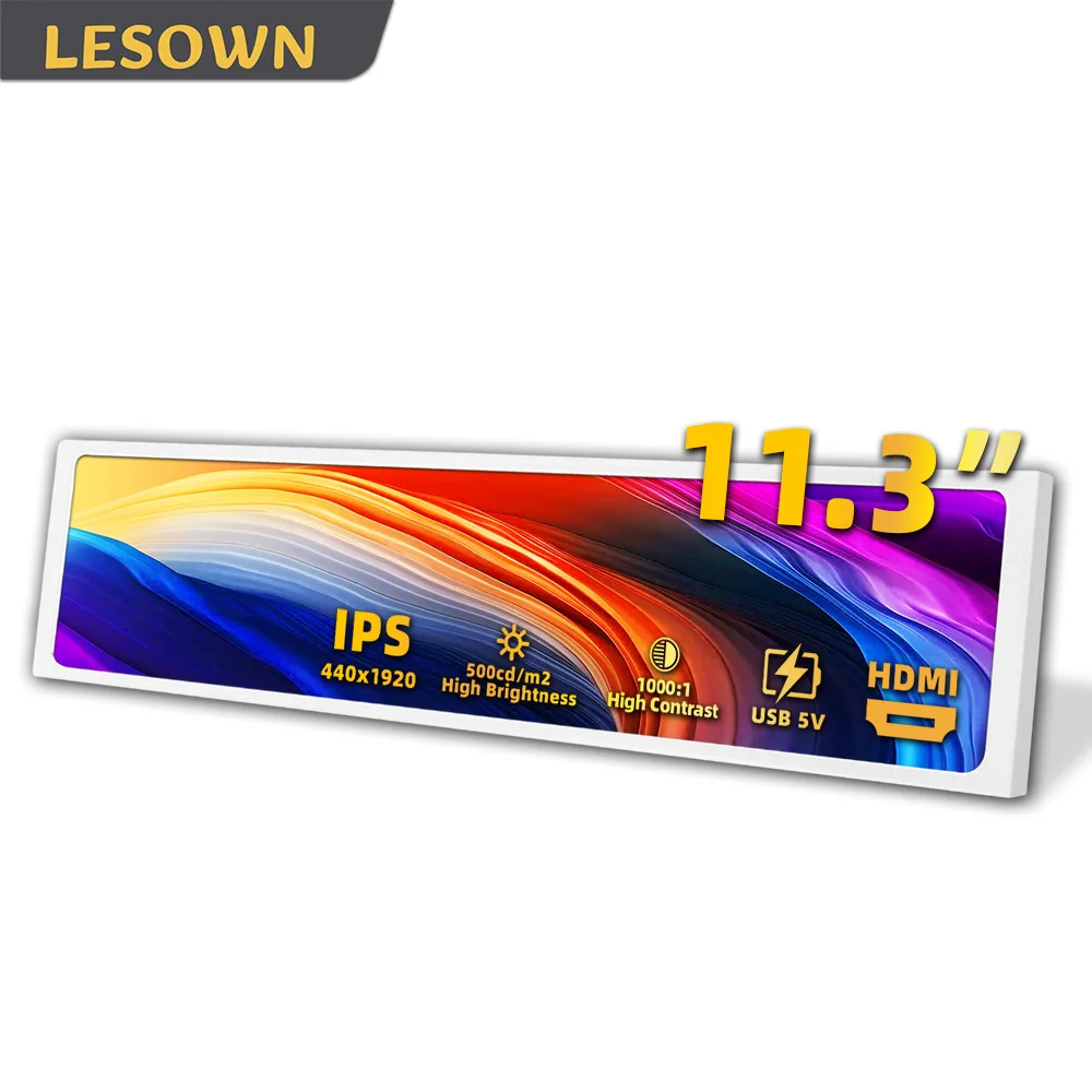 

LESOWN 11.3 Inch 440x1920 IPS LCD Stretched Bar Display Long Mini Monitor Secondary Screen Real-Time Hardware Monitor for Laptop