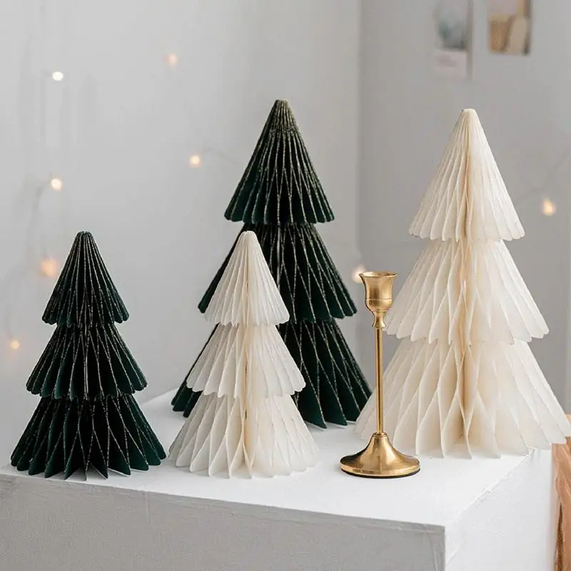 2Pcs Paper Christmas Tree Reusable Tiny Xmas Tree Multi-layer Table Centerpiece Decor 3D Paper Trees Christmas Decorations