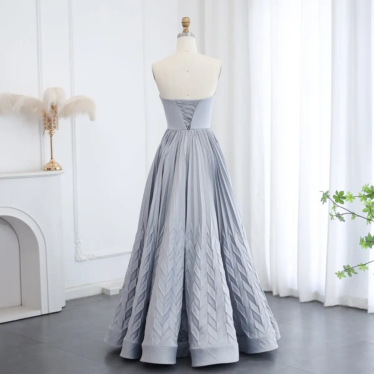 Custom Made Dubai Gray Geometry Patterns Satin Evening Dress For Women Elegant Arabic Wedding Party Gowns Sf039