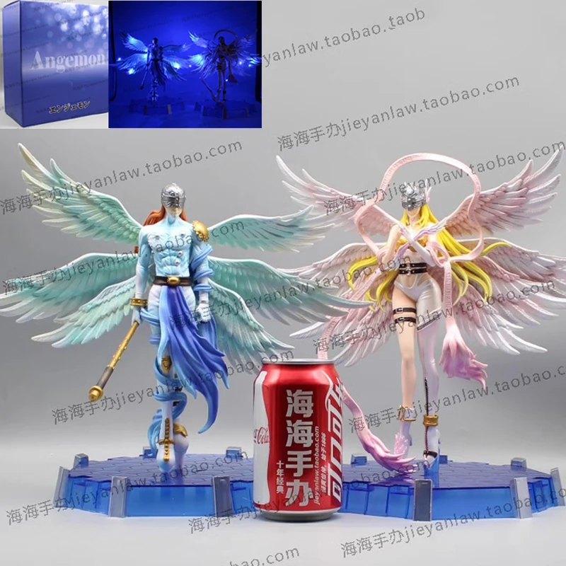 

28cm Digital Monster Figures GK Angewomon Angemon Action Figurine Temple of The Moon Anime with Lights PVC Model Collection Toys