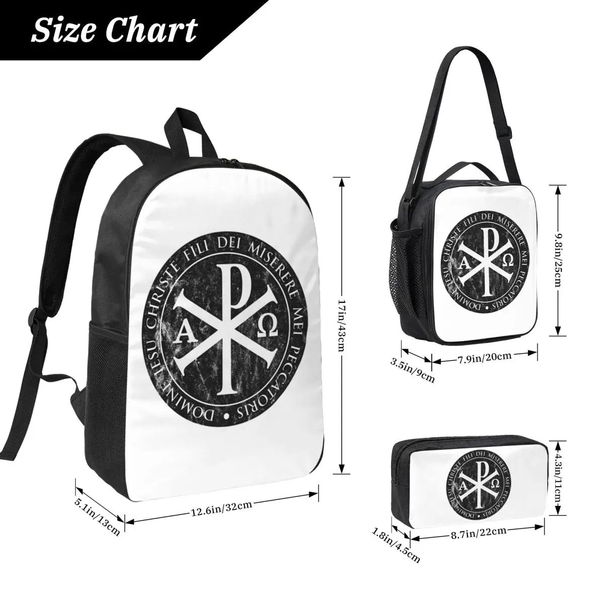 Chirho, Chi Rho, Christogram, Jesus Backpack BookBag School Bag Computer Shoulder Bags 3ps Insulated Lunch Bag Pencil Case