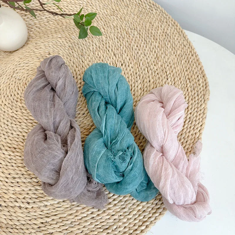 

100% Nature linen neck scarves for women muffler scarf bohemian nature material solid pure linen scarf ladies hijab accessories