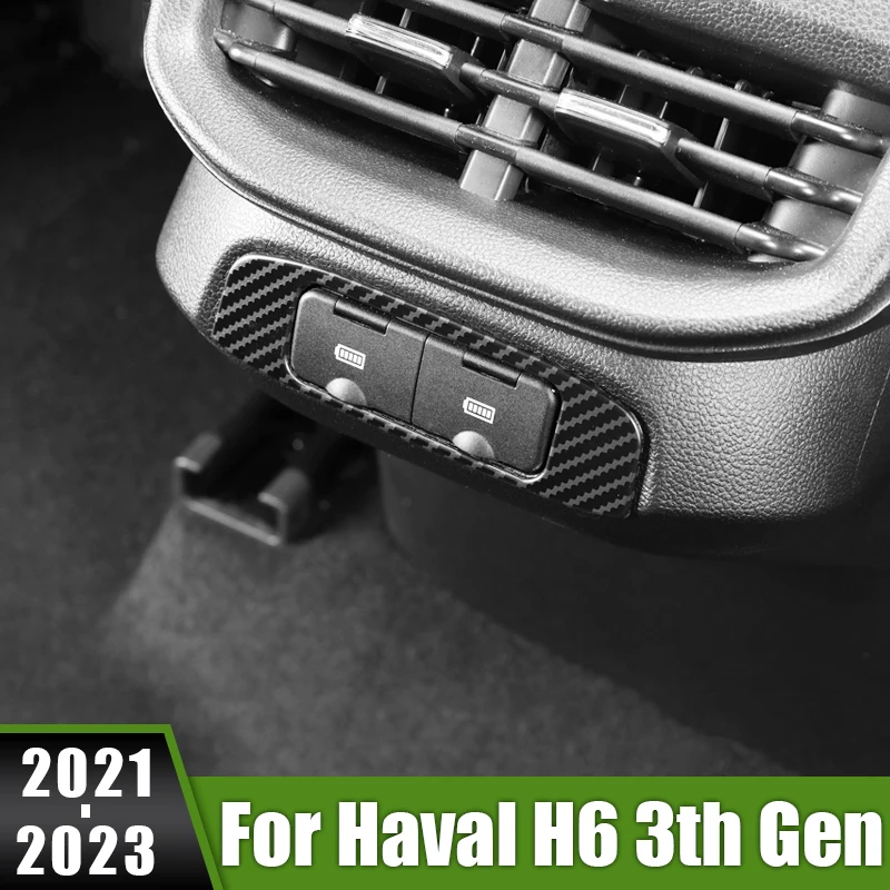 

For Haval H6 3rd Gen 2021 2022 2023 GT DHT-PHEV Stainless Car Rear Armrest USB Charging Port Decoration Frame Cover Trim Sticker