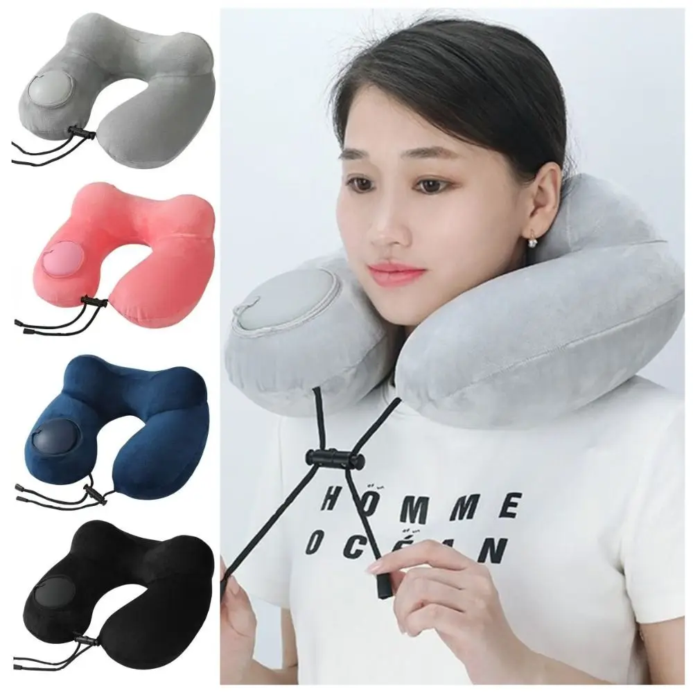 U-Shaped Inflatable Travel Pillow Hand Pressing Foldable Press To Inflate Pillow Soft Save Space Neck Support Cushion Tourist
