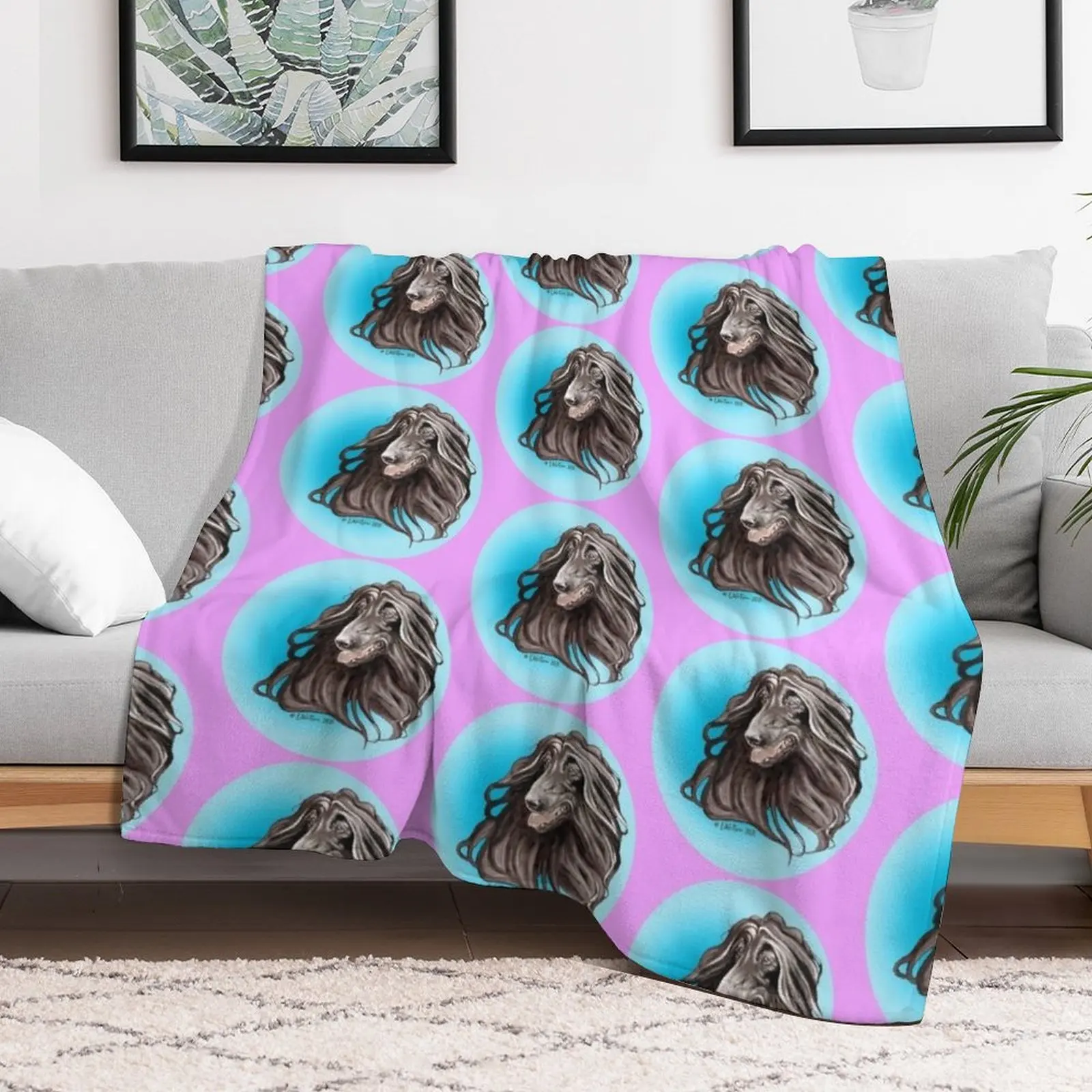 Afghan Hound. Head Study in black. Throw Blanket Warm Hairys Winter beds Blankets