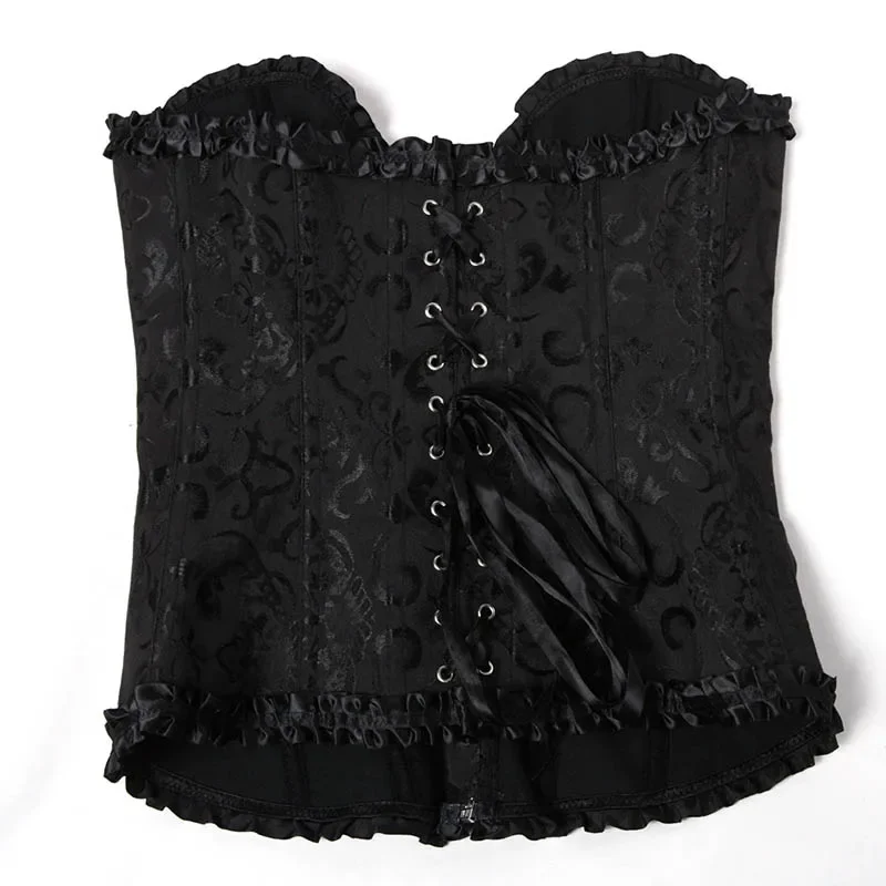 

HN8 Women Sexy Corsets Bustiers Floral Lace Tops Shapewear Burlesque Vintage Corset Gothic Satin Lingerie Corselet Overbust8…Gf