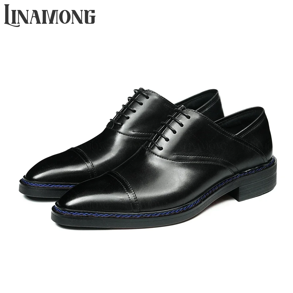 Almond Toe Genuine Leather Handmade Shoes Designer Style British Business Dress Shoes Hand-Stitched Lace-Up Casual Shoes for Men
